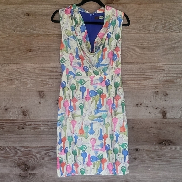 Eva Franco "In The Keys" Print Cowl Neck Midi Dress Size 4 - Picture 1 of 6
